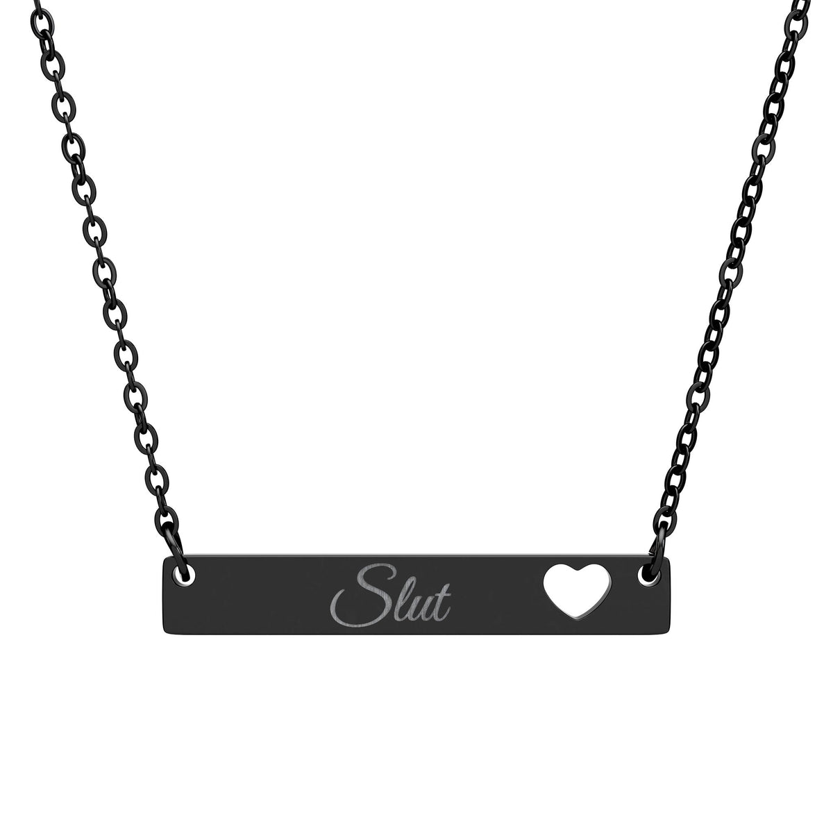Engraved Cutout Heart Bar Necklace — Slut
