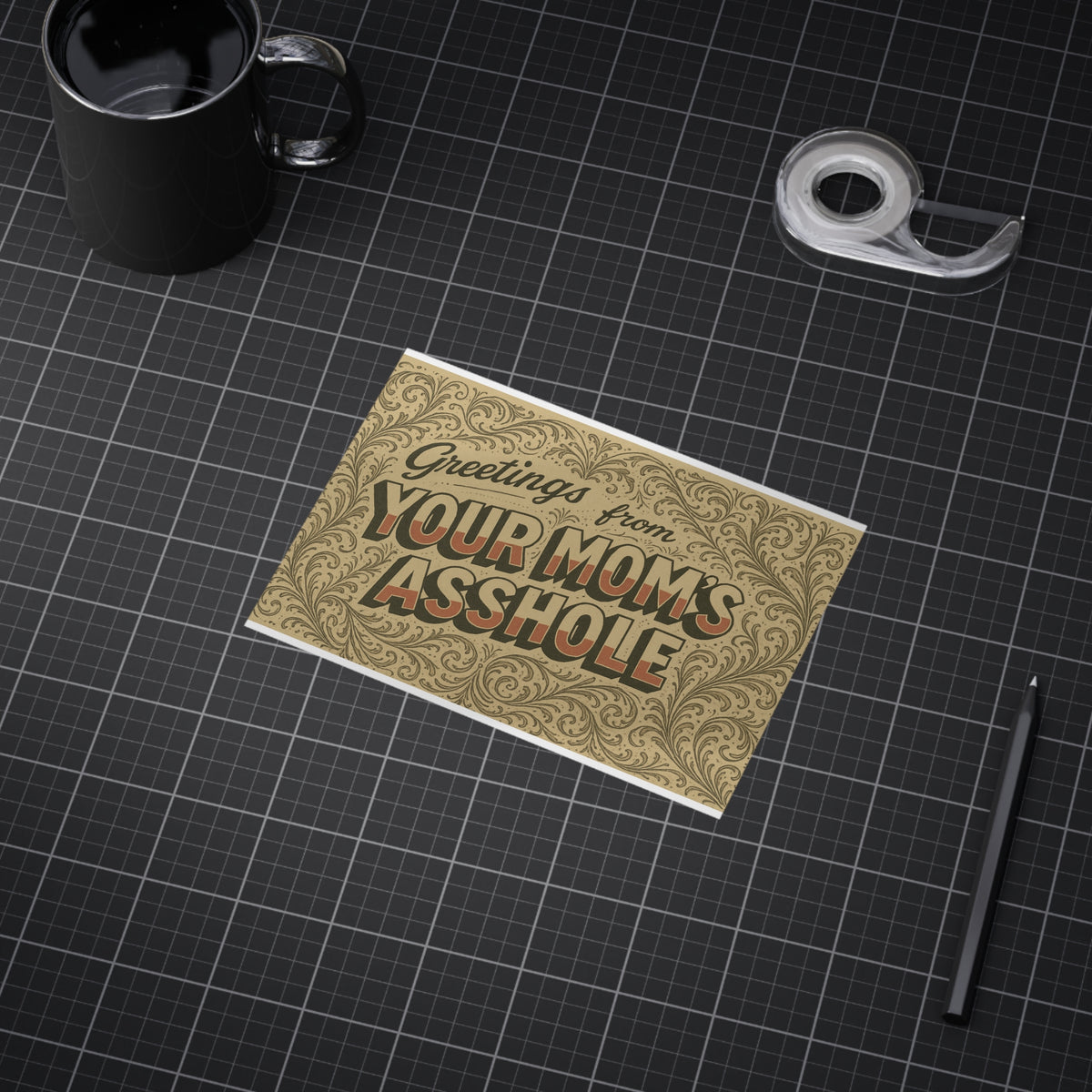 Greetings from Your Mom’s Asshole — Small Retro Art Print, Unframed