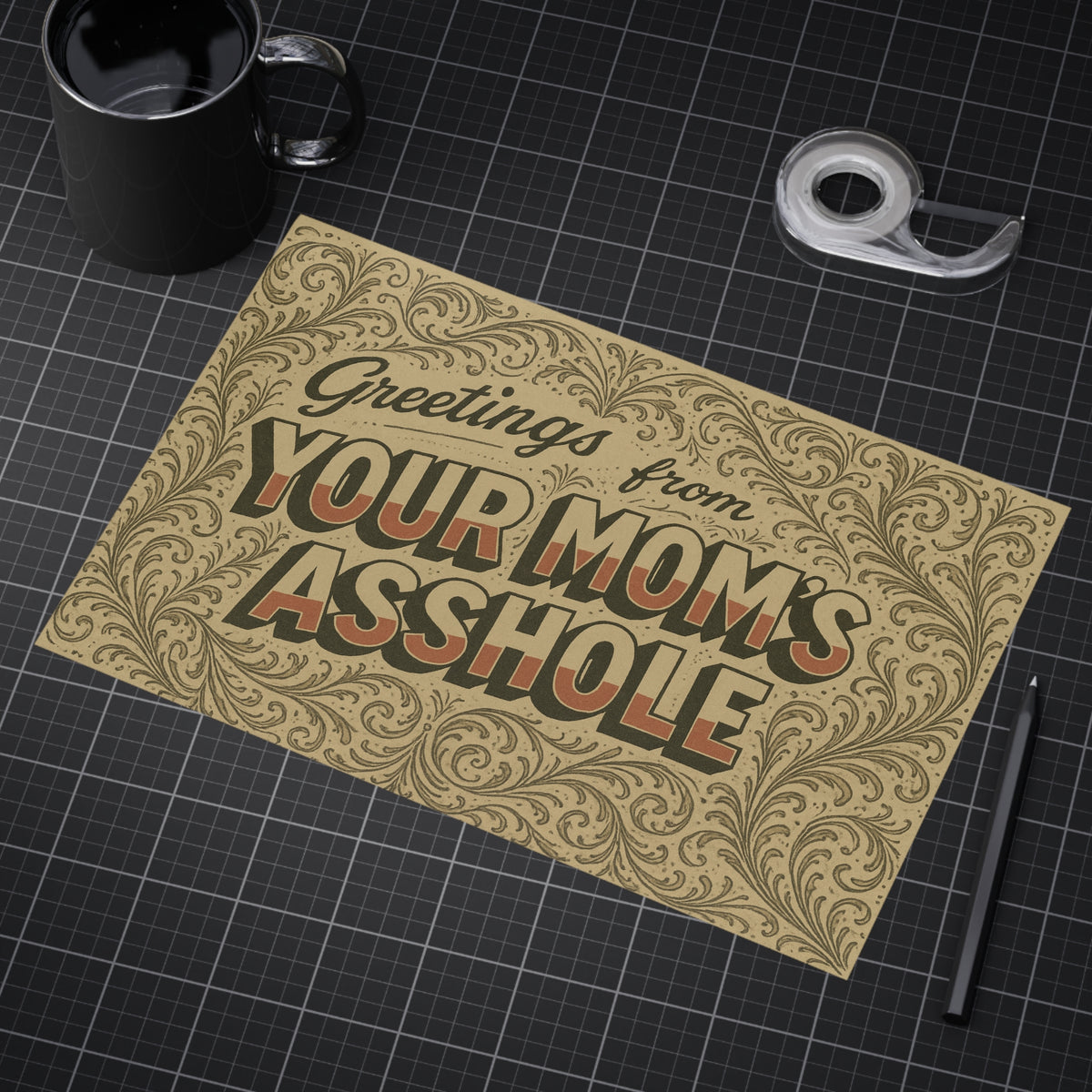 Greetings from Your Mom’s Asshole — Small Retro Art Print, Unframed
