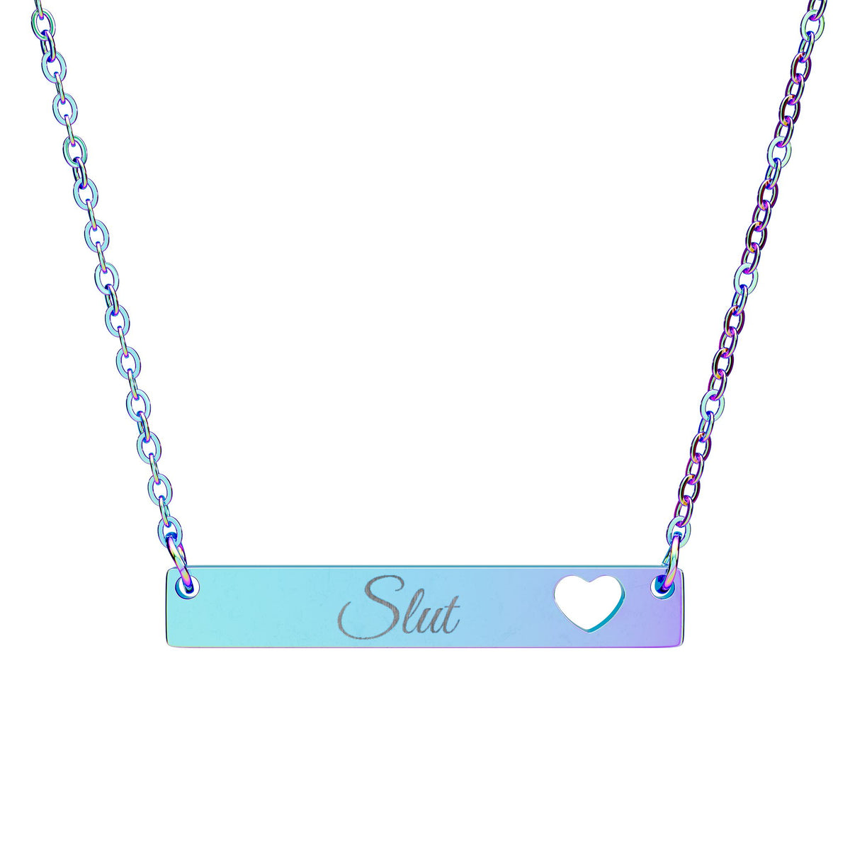 Engraved Cutout Heart Bar Necklace — Slut