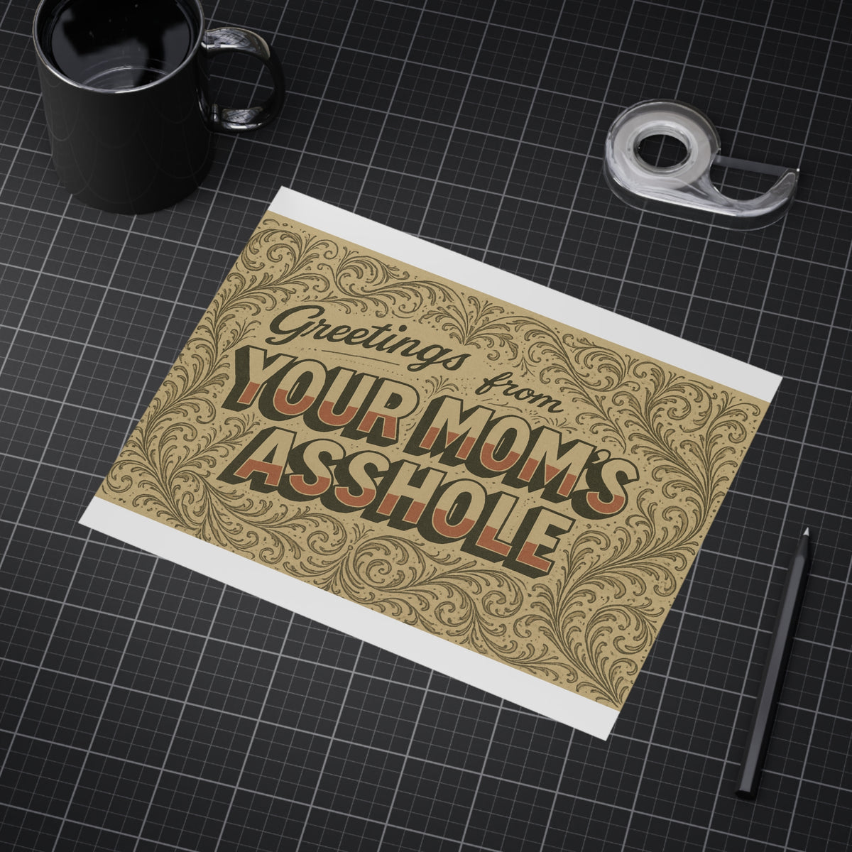 Greetings from Your Mom’s Asshole — Small Retro Art Print, Unframed