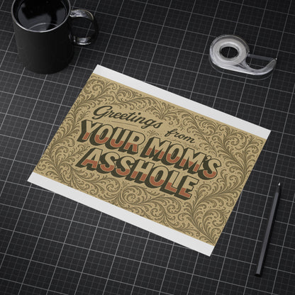 Greetings from Your Mom’s Asshole — Small Retro Art Print, Unframed