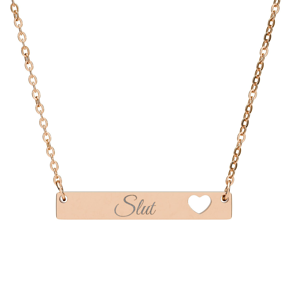 Engraved Cutout Heart Bar Necklace — Slut