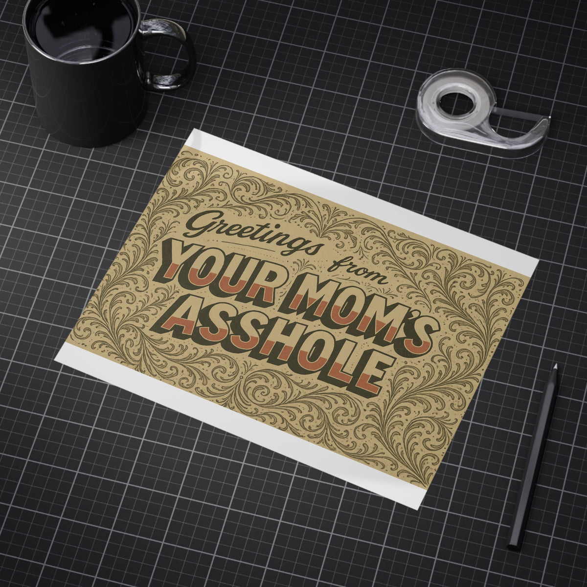 Greetings from Your Mom’s Asshole — Small Retro Art Print, Unframed