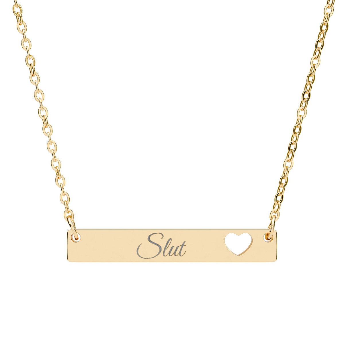 Engraved Cutout Heart Bar Necklace — Slut
