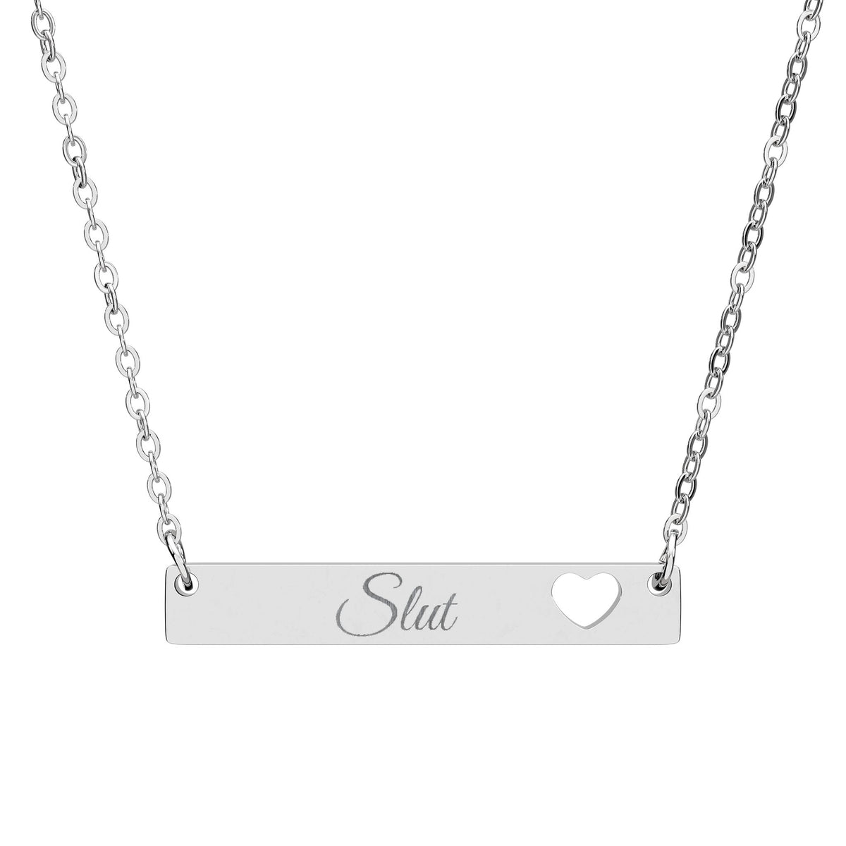 Engraved Cutout Heart Bar Necklace — Slut