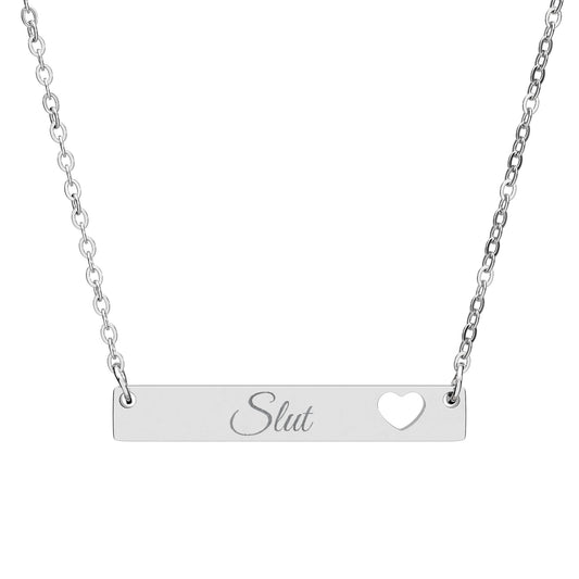 Engraved Cutout Heart Bar Necklace — Slut